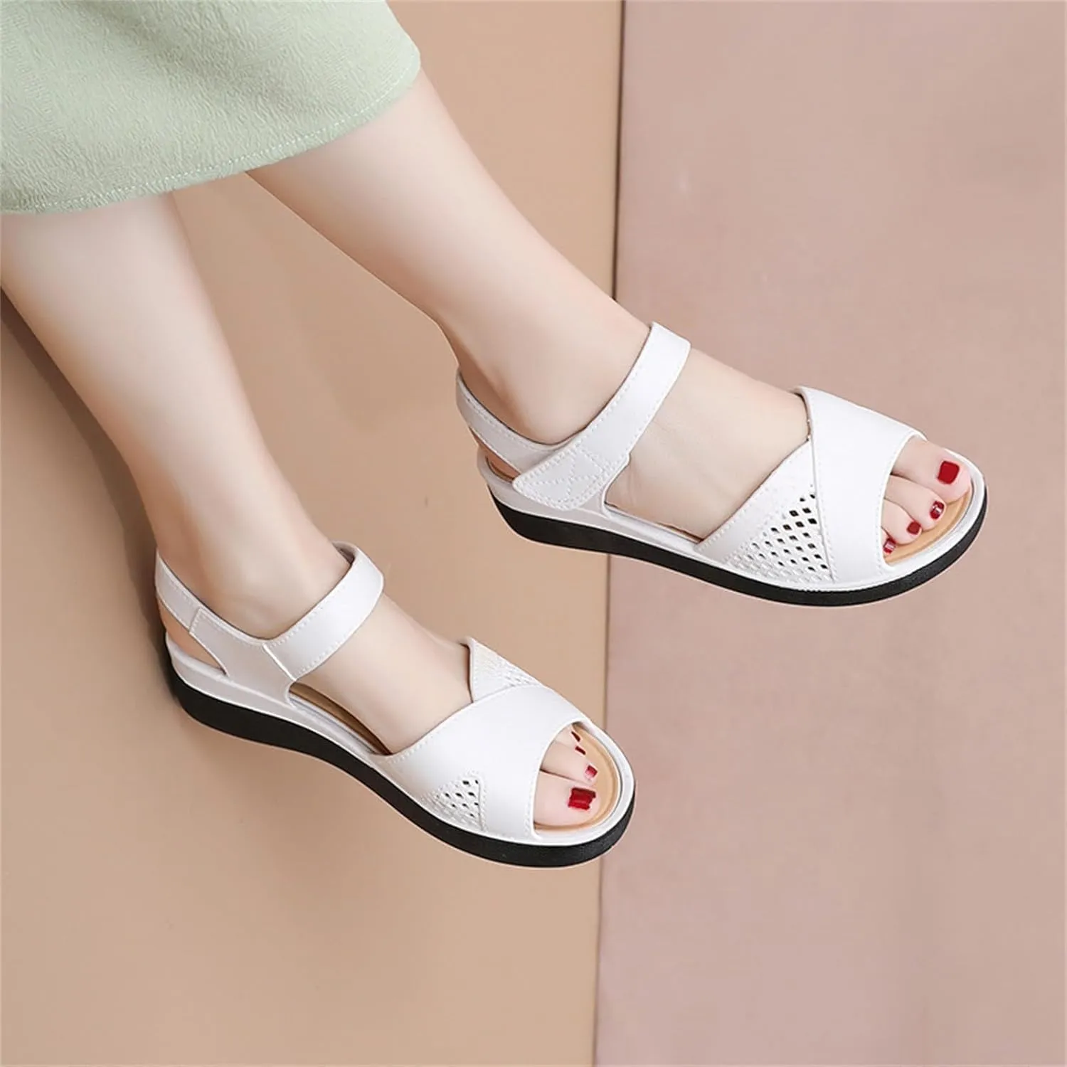 Women Orthopedic Sandals Women Open Toe Ankle Strap Wedge Sandals with Arch Support Leather Wide Width Beach Slides Slip On Walking Shoes