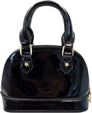 Women Patent Leather Handbag Zip Around Dome Shoulder Bag Mini Top Handle Satchel Tote Purse
