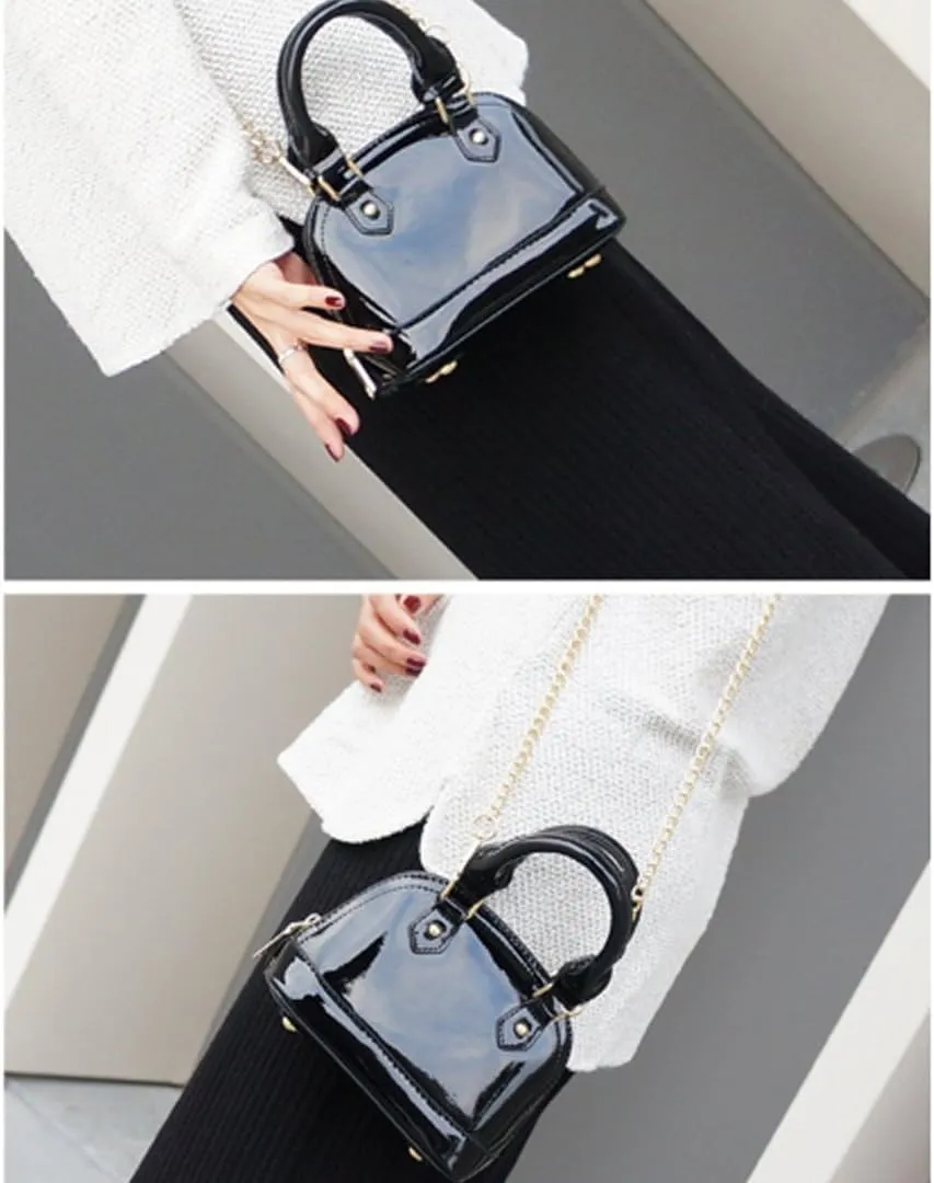 Women Patent Leather Handbag Zip Around Dome Shoulder Bag Mini Top Handle Satchel Tote Purse