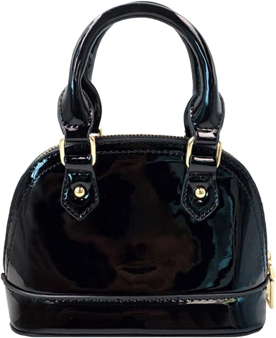 Women Patent Leather Handbag Zip Around Dome Shoulder Bag Mini Top Handle Satchel Tote Purse