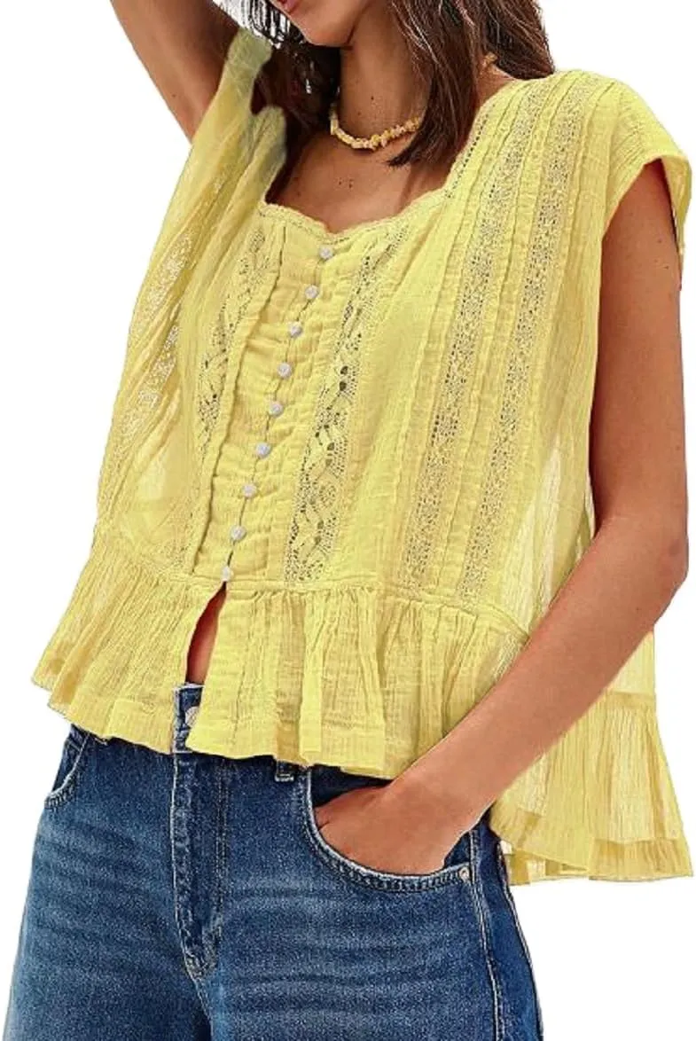 Women Pleated Crop Tank Tops Sleeveless Bow Tie Babydoll Peplum Shirt Going Out Blouse Loose Summer Vacation Vest