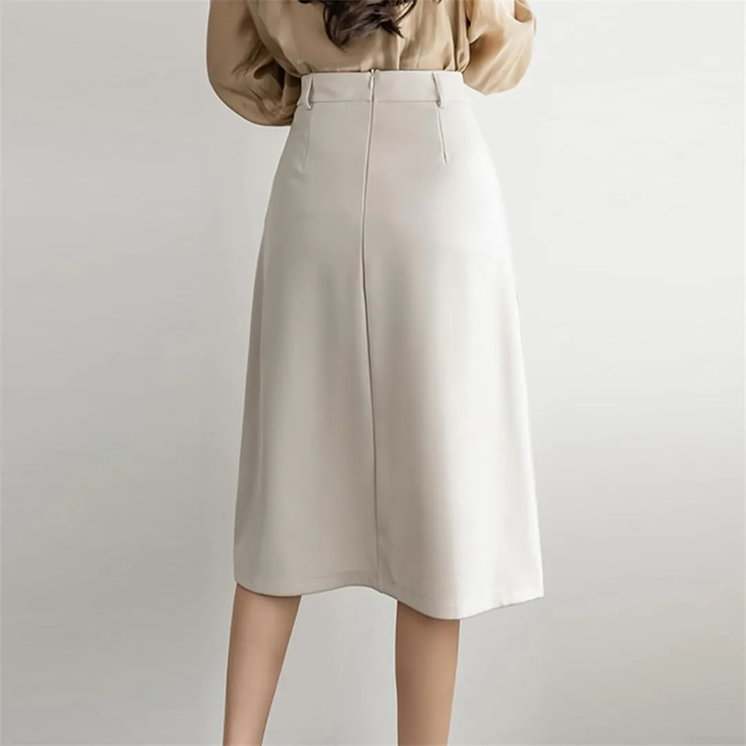 Women Pleated Skirts High Waist A-Line OL Style Formal Midi Skirts Harajuku Chic Street School Skirt