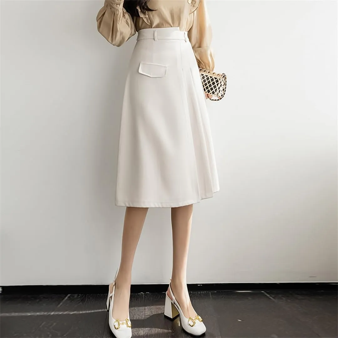 Women Pleated Skirts High Waist A-Line OL Style Formal Midi Skirts Harajuku Chic Street School Skirt