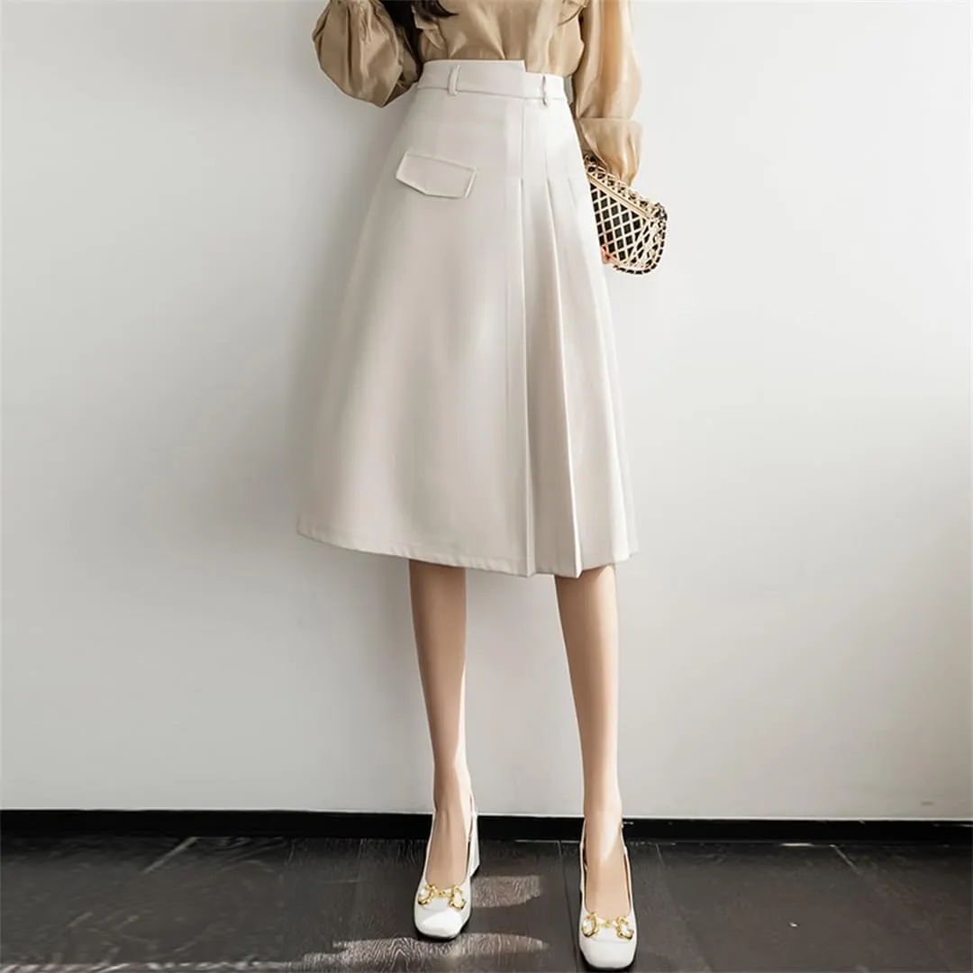 Women Pleated Skirts High Waist A-Line OL Style Formal Midi Skirts Harajuku Chic Street School Skirt