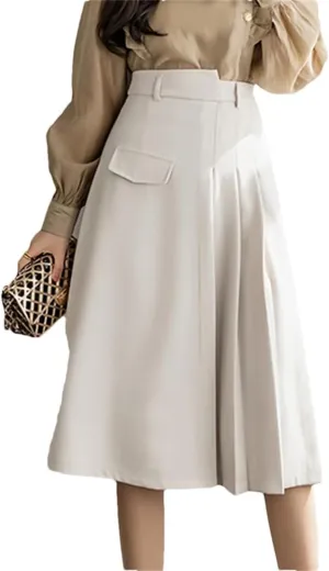 Women Pleated Skirts High Waist A-Line OL Style Formal Midi Skirts Harajuku Chic Street School Skirt