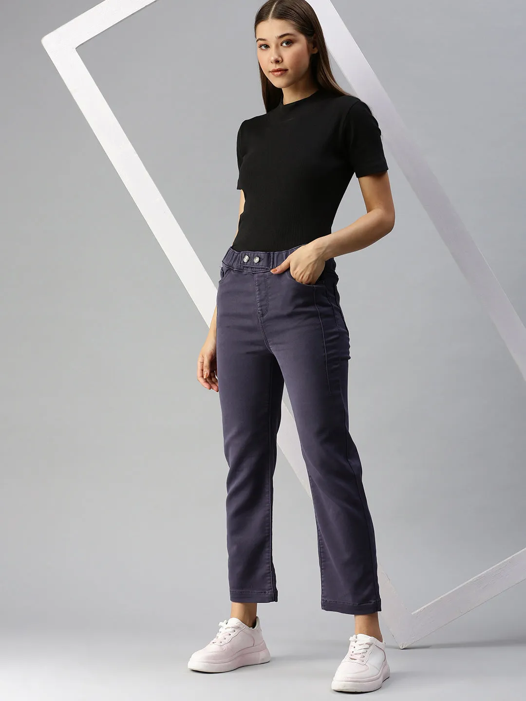 Women Purple Relaxed Fit High-Rise Stretchable Jeans