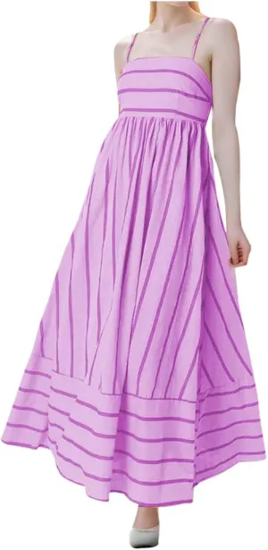 Women Striped Print Maxi Dress Spaghetti Strap Flowy Tiered Dress Sleeveless Casual Summer Sundress, 3X-Large, Black