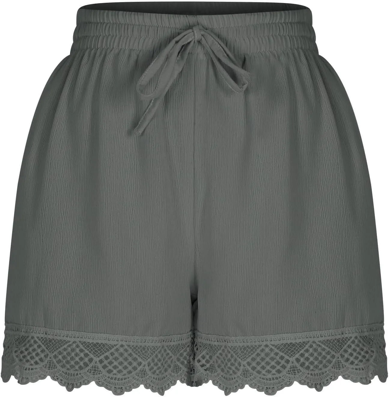 Women Summer Shorts Lace Trim Plus Size Casual Elastic Waist Wide Leg Lounge Shorts Bermuda Shorts