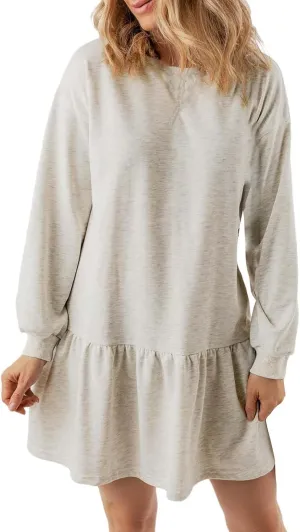Women Sweatshirt Dress Long Sleeve Crewneck Pullover Fall Babydoll Dressy Tops Flowy Ruffled Sweatshirt Mini Dresses