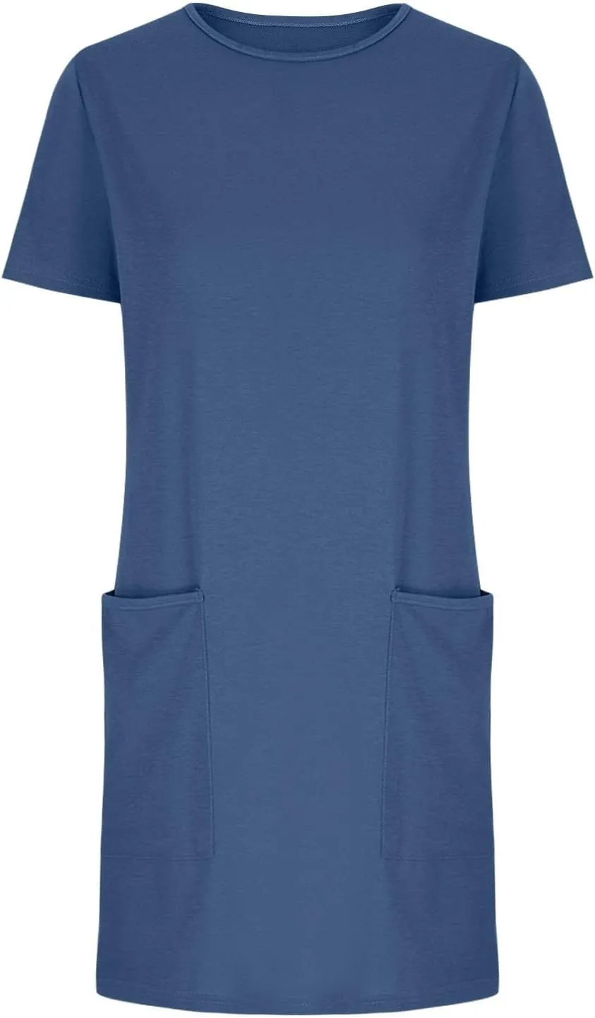 Women Tshirt Dress with Pockets Summer Casual Short Sleeve Sundresses Crew Neck Modest Dresses A Line Mini Dress