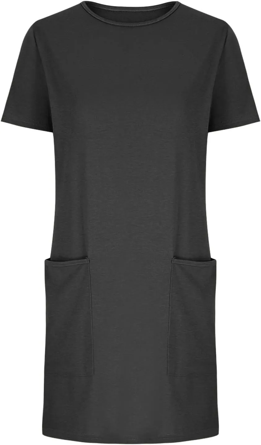 Women Tshirt Dress with Pockets Summer Casual Short Sleeve Sundresses Crew Neck Modest Dresses A Line Mini Dress