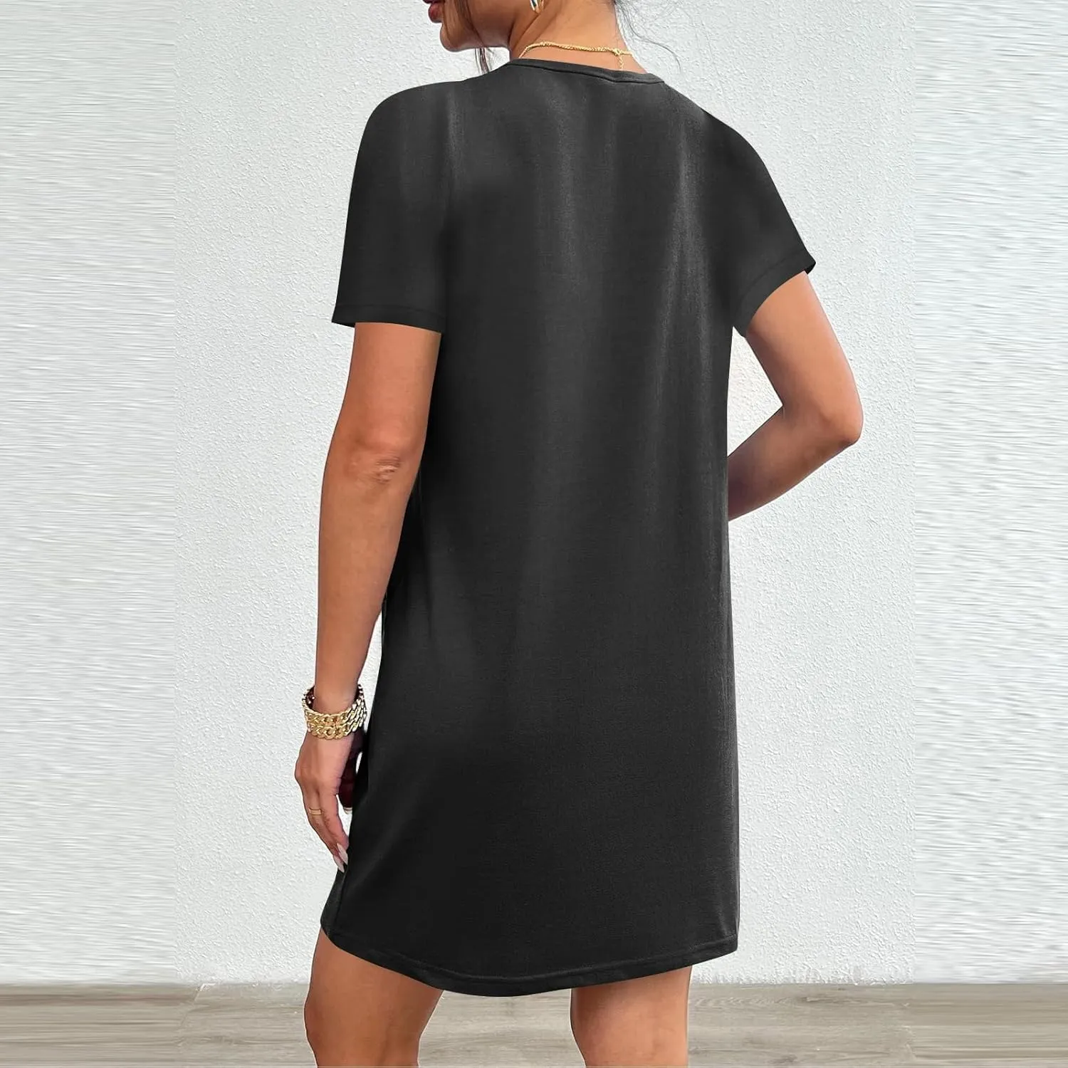 Women Tshirt Dress with Pockets Summer Casual Short Sleeve Sundresses Crew Neck Modest Dresses A Line Mini Dress