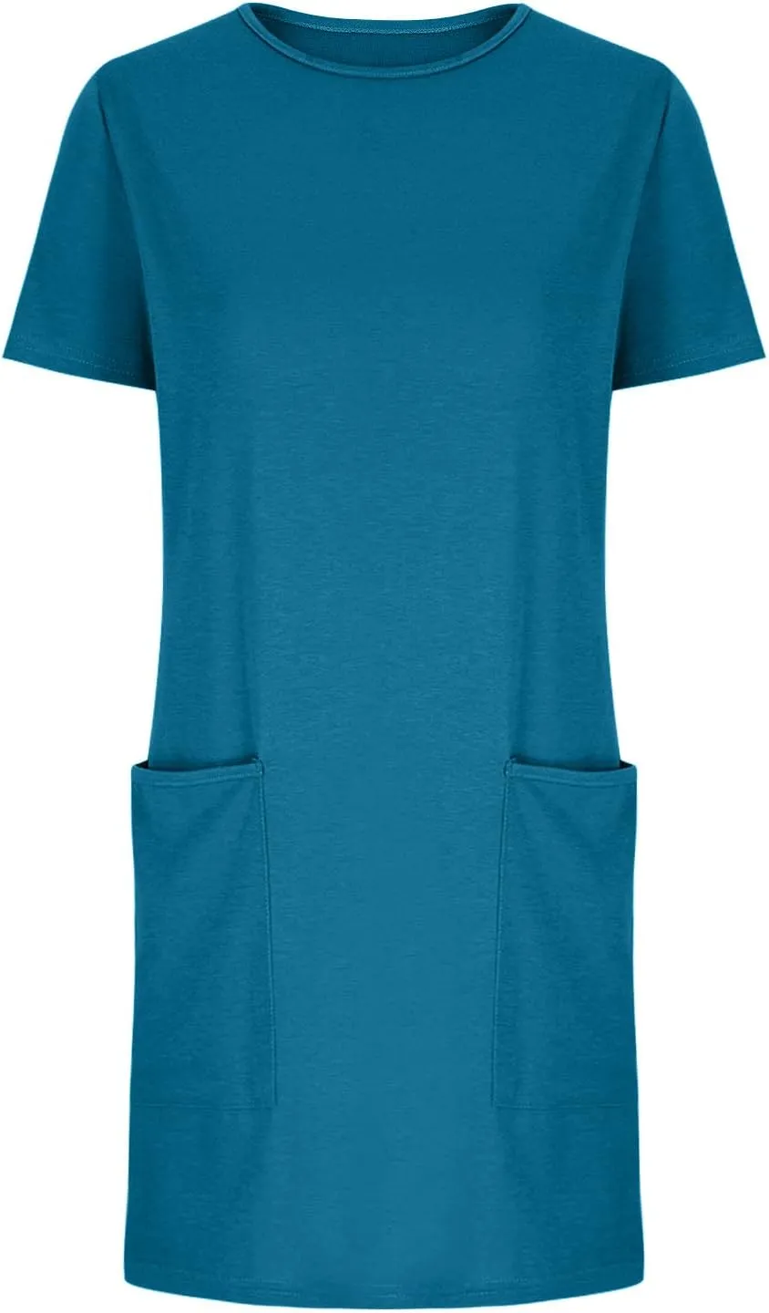 Women Tshirt Dress with Pockets Summer Casual Short Sleeve Sundresses Crew Neck Modest Dresses A Line Mini Dress