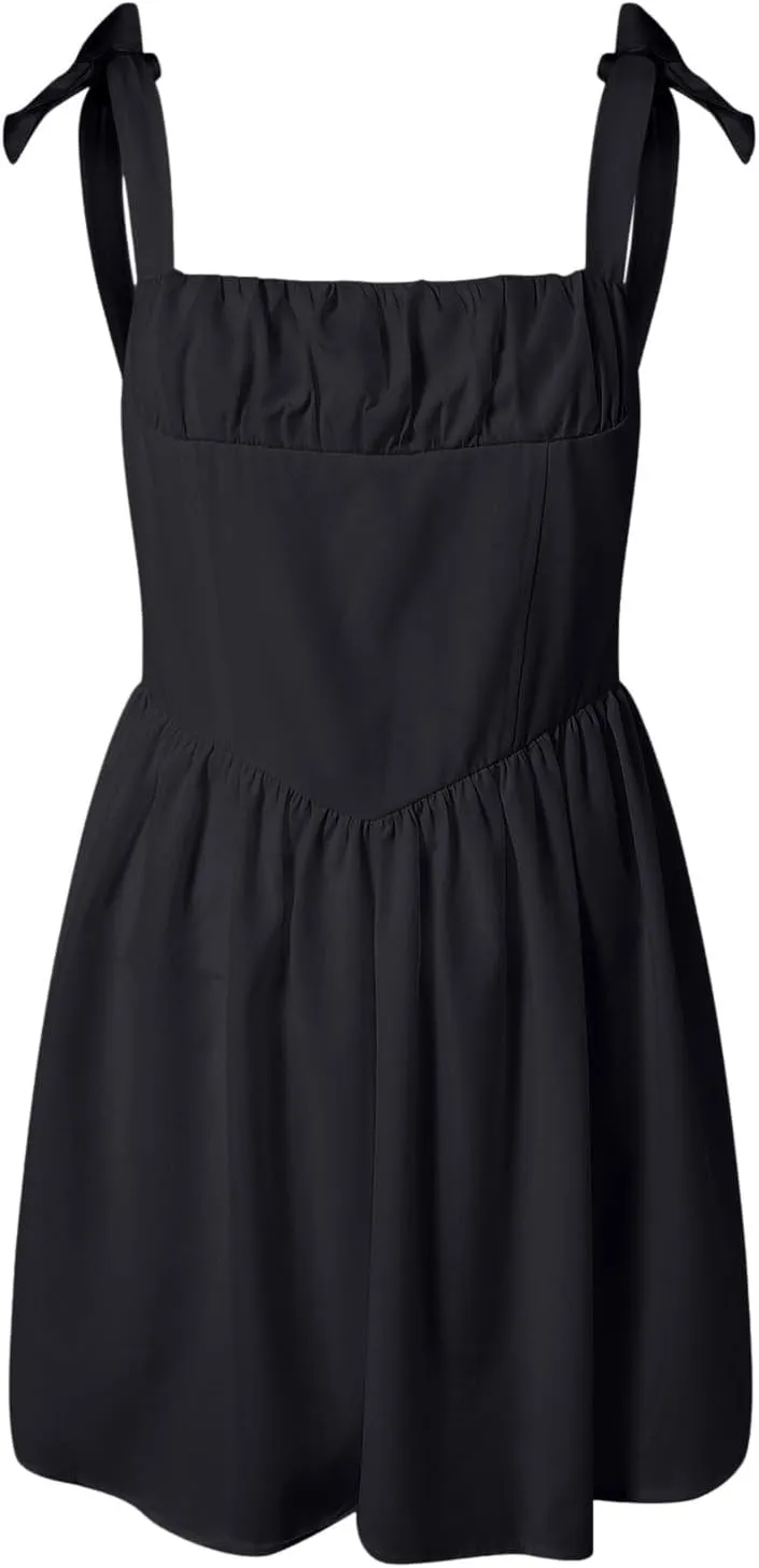 Women Y2k Mini Dress Ruffle Hem Tie Back Short Dress Flowy A Line Bodycon Dresses Party Clubwear