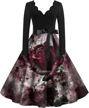 Womens 2024 Summer Fall Casual Fashion Long Sleeve Christmas Halloween Graphic Printed Classic Vintage Dresses