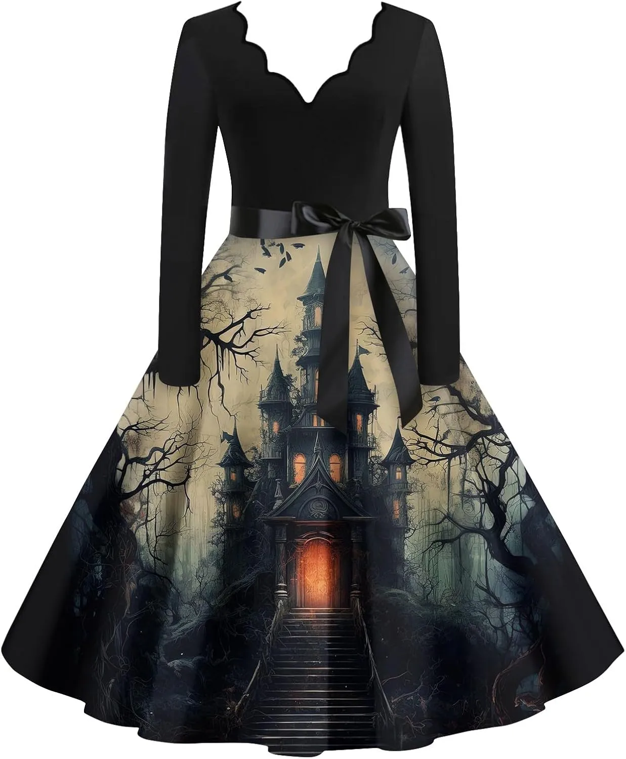 Womens 2024 Summer Fall Casual Fashion Long Sleeve Christmas Halloween Graphic Printed Classic Vintage Dresses