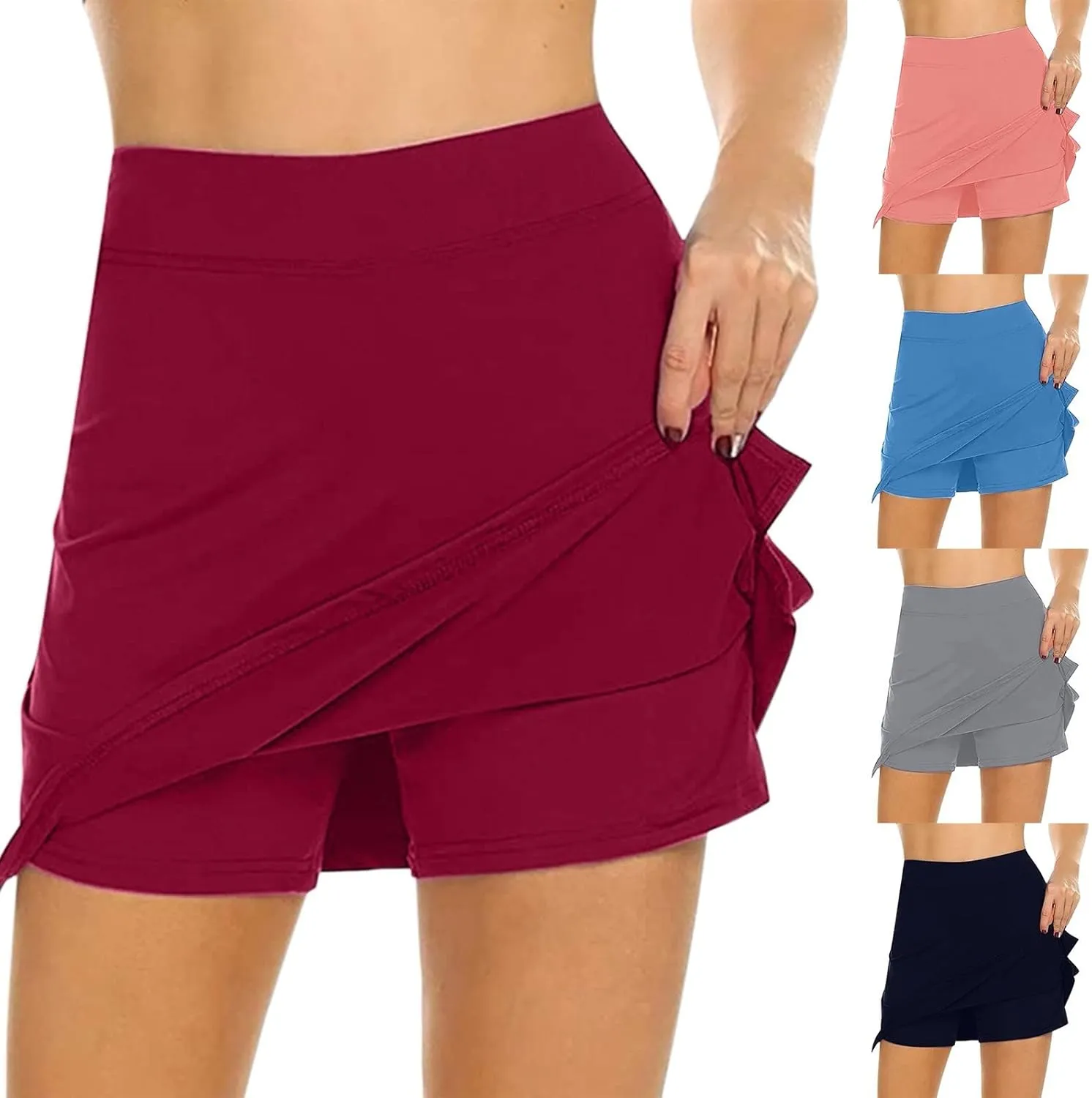 Womens Athletic Culotte High Waist Lightweight Quick Drying Tennis Running Jogger Pantskirt Summer Fashion Solid Active Skirt
