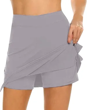 Womens Athletic Culotte High Waist Lightweight Quick Drying Tennis Running Jogger Pantskirt Summer Fashion Solid Active Skirt