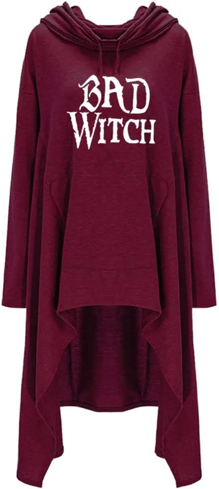 Women's Bad Witch Casual Long Sleeve Pullover Irregular Long Hoodies