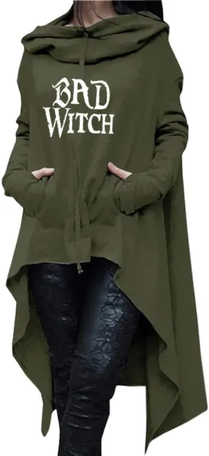 Women's Bad Witch Casual Long Sleeve Pullover Irregular Long Hoodies