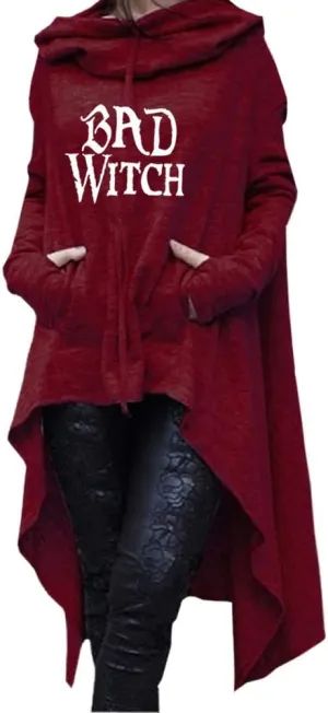 Women's Bad Witch Casual Long Sleeve Pullover Irregular Long Hoodies