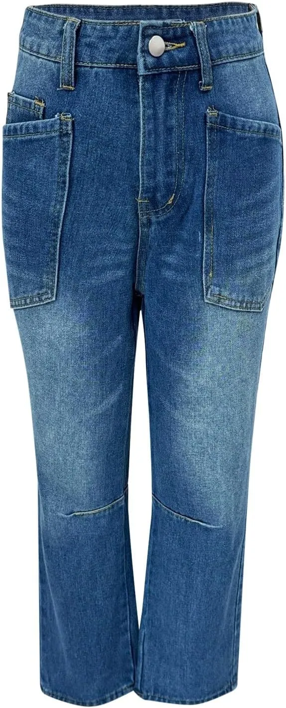 Womens Baggy Barrel Jeans High Waisted Wide Leg Vintage Cropped Denim Pants Boyfriend Jeans Trousers with Front Pockets