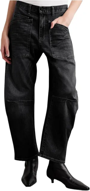 Womens Baggy Barrel Jeans High Waisted Wide Leg Vintage Cropped Denim Pants Boyfriend Jeans Trousers with Front Pockets