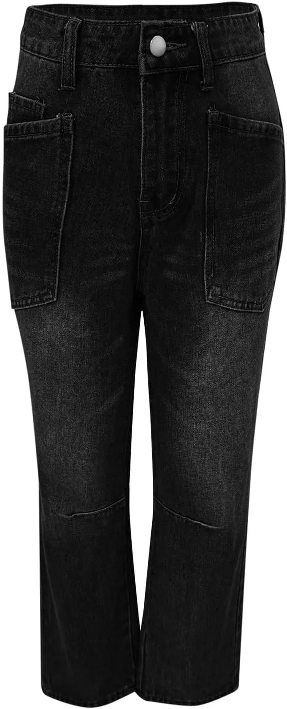 Womens Baggy Barrel Jeans High Waisted Wide Leg Vintage Cropped Denim Pants Boyfriend Jeans Trousers with Front Pockets