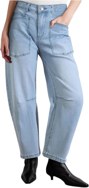 Womens Baggy Barrel Jeans High Waisted Wide Leg Vintage Cropped Denim Pants Boyfriend Jeans Trousers with Front Pockets