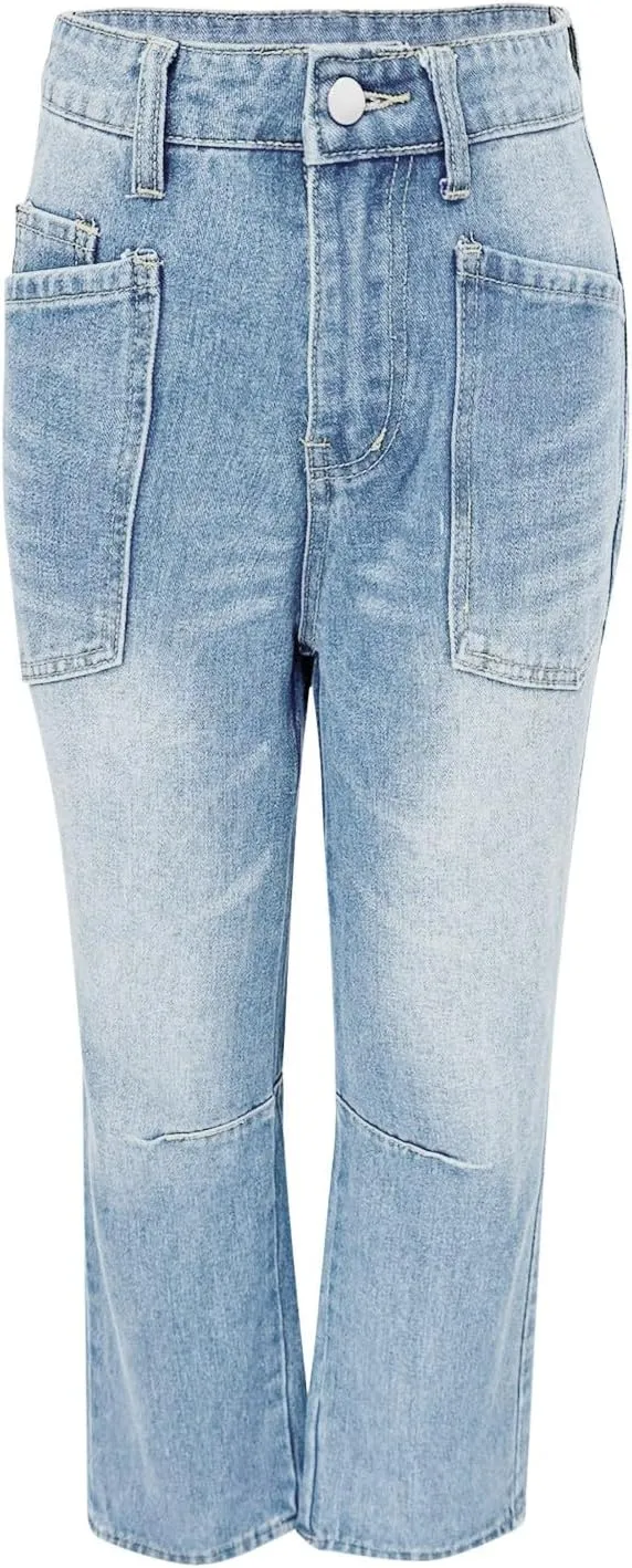 Womens Baggy Barrel Jeans High Waisted Wide Leg Vintage Cropped Denim Pants Boyfriend Jeans Trousers with Front Pockets