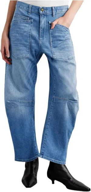 Womens Baggy Barrel Jeans High Waisted Wide Leg Vintage Cropped Denim Pants Boyfriend Jeans Trousers with Front Pockets