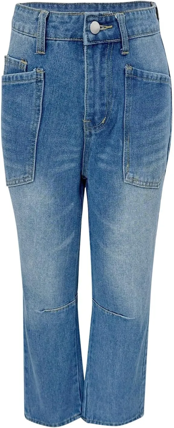 Womens Baggy Barrel Jeans High Waisted Wide Leg Vintage Cropped Denim Pants Boyfriend Jeans Trousers with Front Pockets