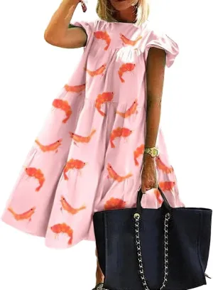 Women's Boho Ruffle Short Sleeve Spring Summer Midi Dress Casual Beach Vacation A-line Sundress for Women 2024