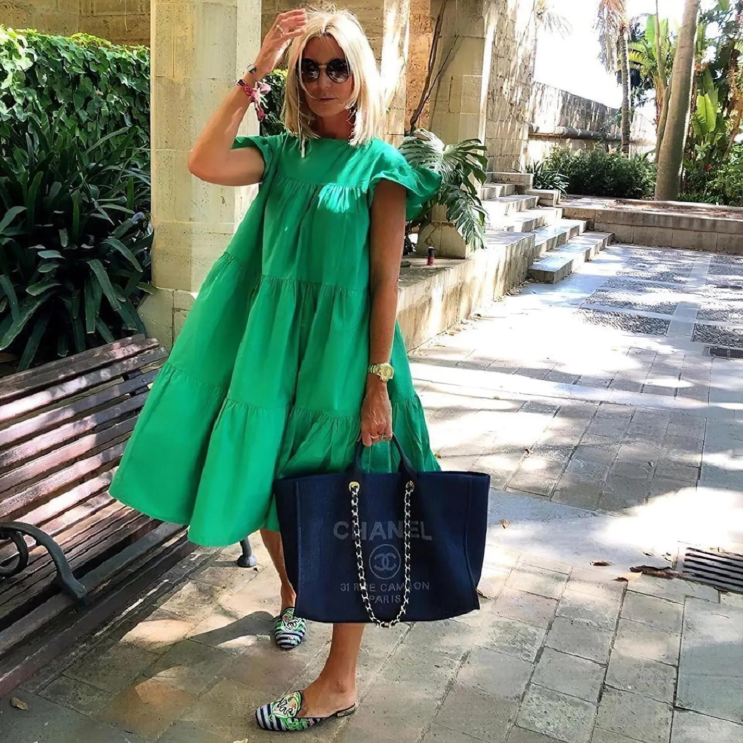Women's Boho Ruffle Short Sleeve Spring Summer Midi Dress Casual Beach Vacation A-line Sundress for Women 2024