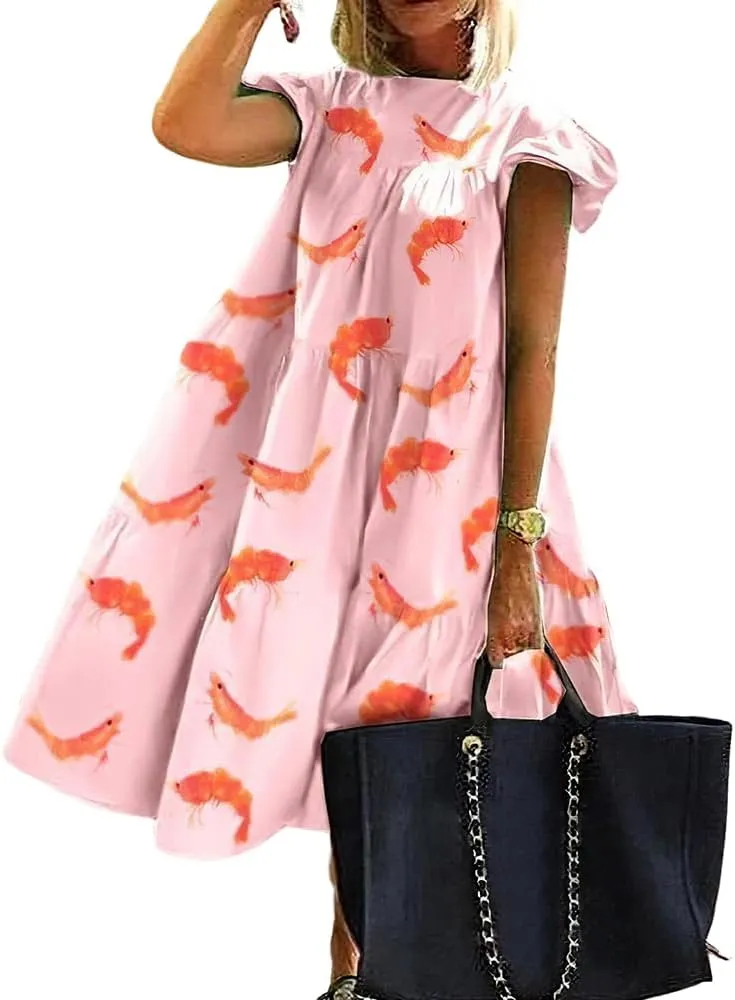 Women's Boho Ruffle Short Sleeve Spring Summer Midi Dress Casual Beach Vacation A-line Sundress for Women 2024