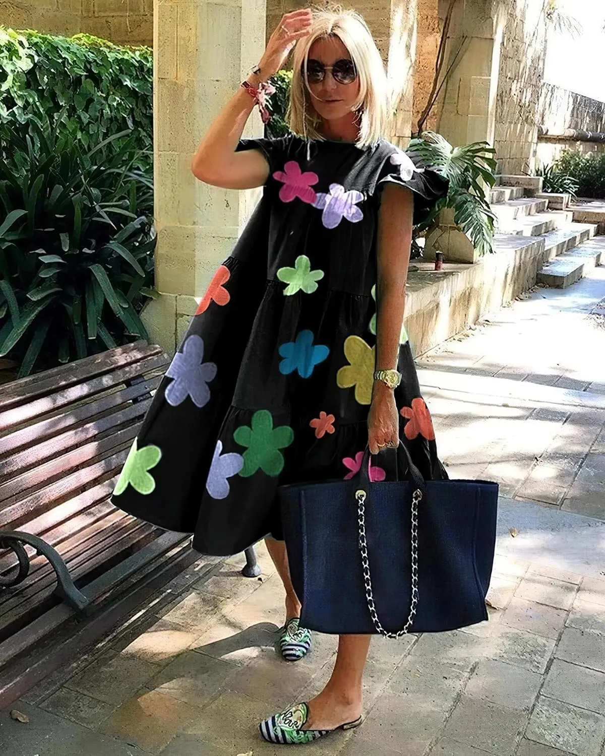 Women's Boho Ruffle Short Sleeve Spring Summer Midi Dress Casual Beach Vacation A-line Sundress for Women 2024