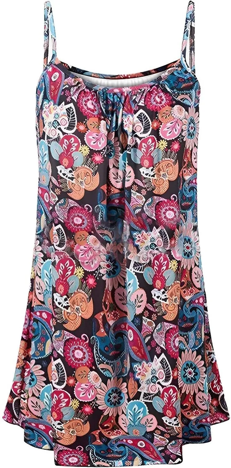 Women's Casual Dresses Summer Casual Trendy Dress Sleeveless Halter Floral Print Boho Midi Dresses Casual, XS-6XL