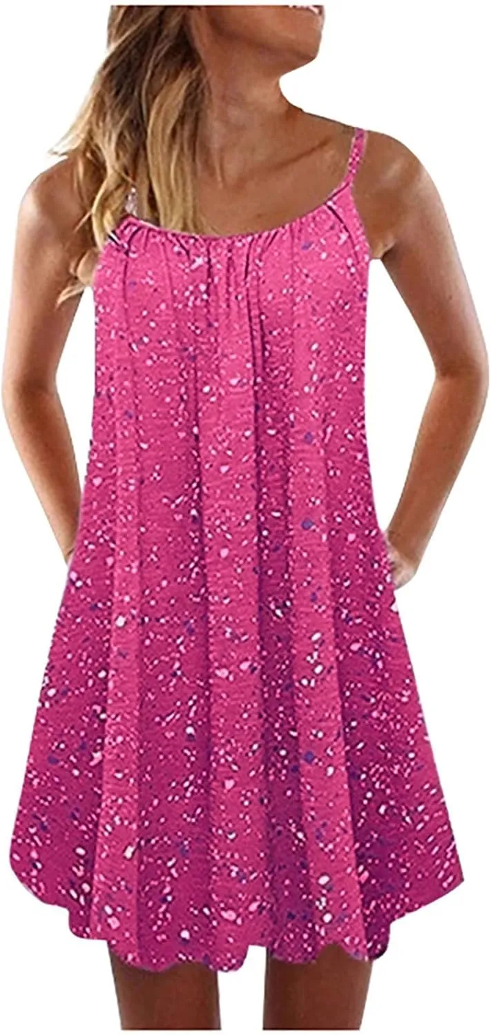 Women's Casual Dresses Summer Casual Trendy Dress Sleeveless Halter Floral Print Boho Midi Dresses Casual, XS-6XL
