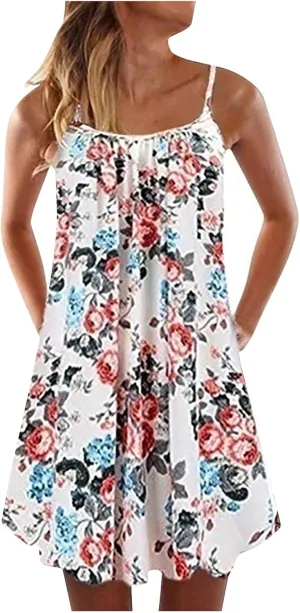 Women's Casual Dresses Summer Casual Trendy Dress Sleeveless Halter Floral Print Boho Midi Dresses Casual, XS-6XL