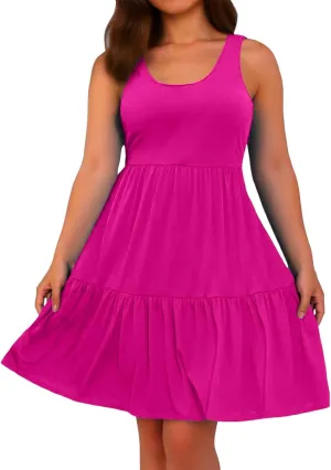 Womens Casual Dresses,2025 Summer Sleveless U Neck Mini Desses Flowy Smocked Hem Short Sundress Tank Plus Size Dress