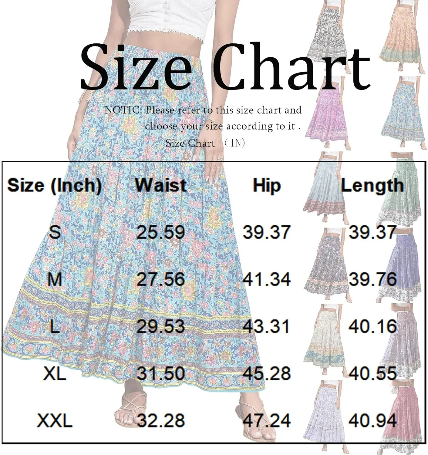 Womens Casual Skirts Summer Boho Flower Swing Skirts High Waisted Tiered Maxi Skirt Beach Holiday Clothes