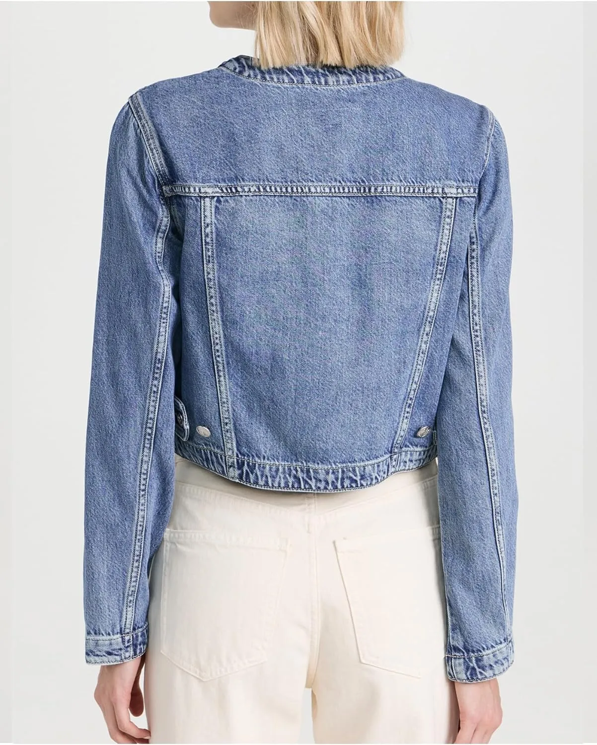 Women's Collarless Cropped Denim Jacket Button Down Long Sleeve Slim Fit Jean Jackets