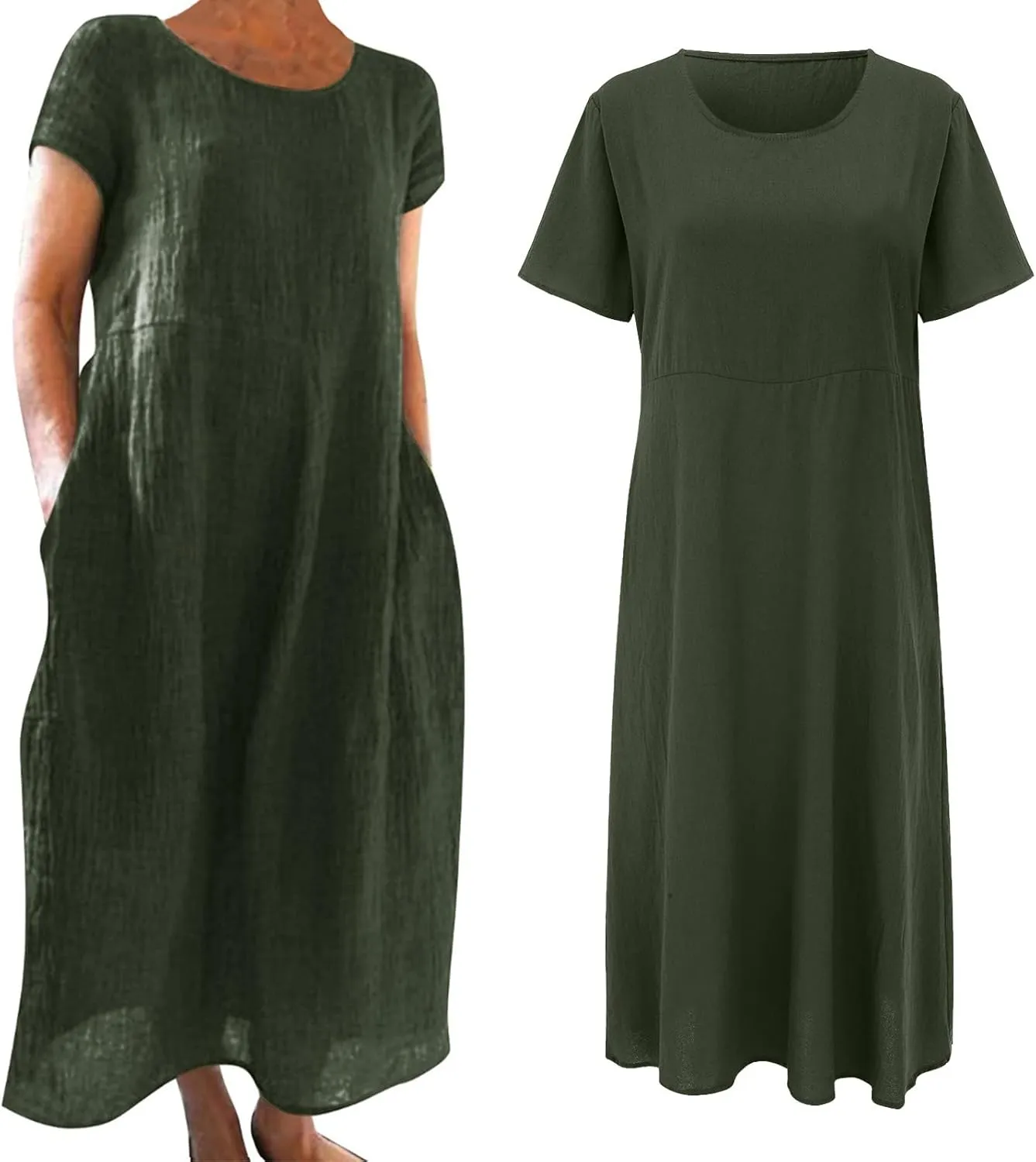 Womens Cotton Linen A-Line Maxi Beach Sundress Plus Size Solid Color Spring Dresses Travel Vacation 2025 Summer Outfits
