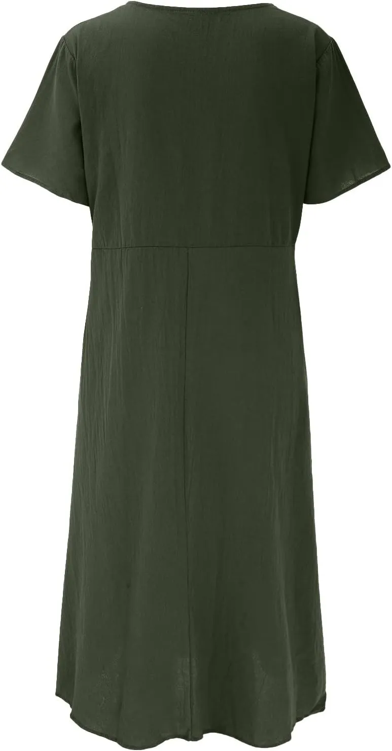 Womens Cotton Linen A-Line Maxi Beach Sundress Plus Size Solid Color Spring Dresses Travel Vacation 2025 Summer Outfits