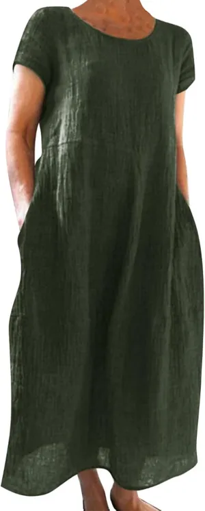 Womens Cotton Linen A-Line Maxi Beach Sundress Plus Size Solid Color Spring Dresses Travel Vacation 2025 Summer Outfits