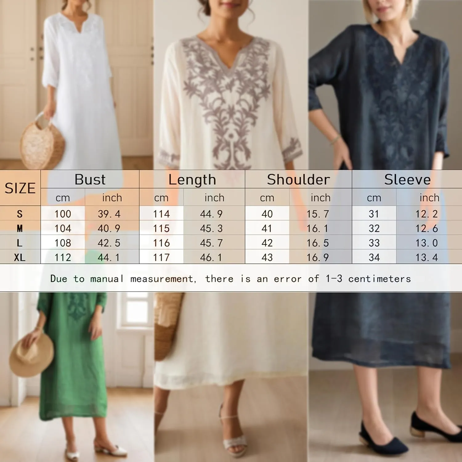 Womens Cotton Linen Maxi Dresses Ethnic Embroidered V Neck Boho Dress Spring Summer Beach Casual Flowy Long Dress S-XL