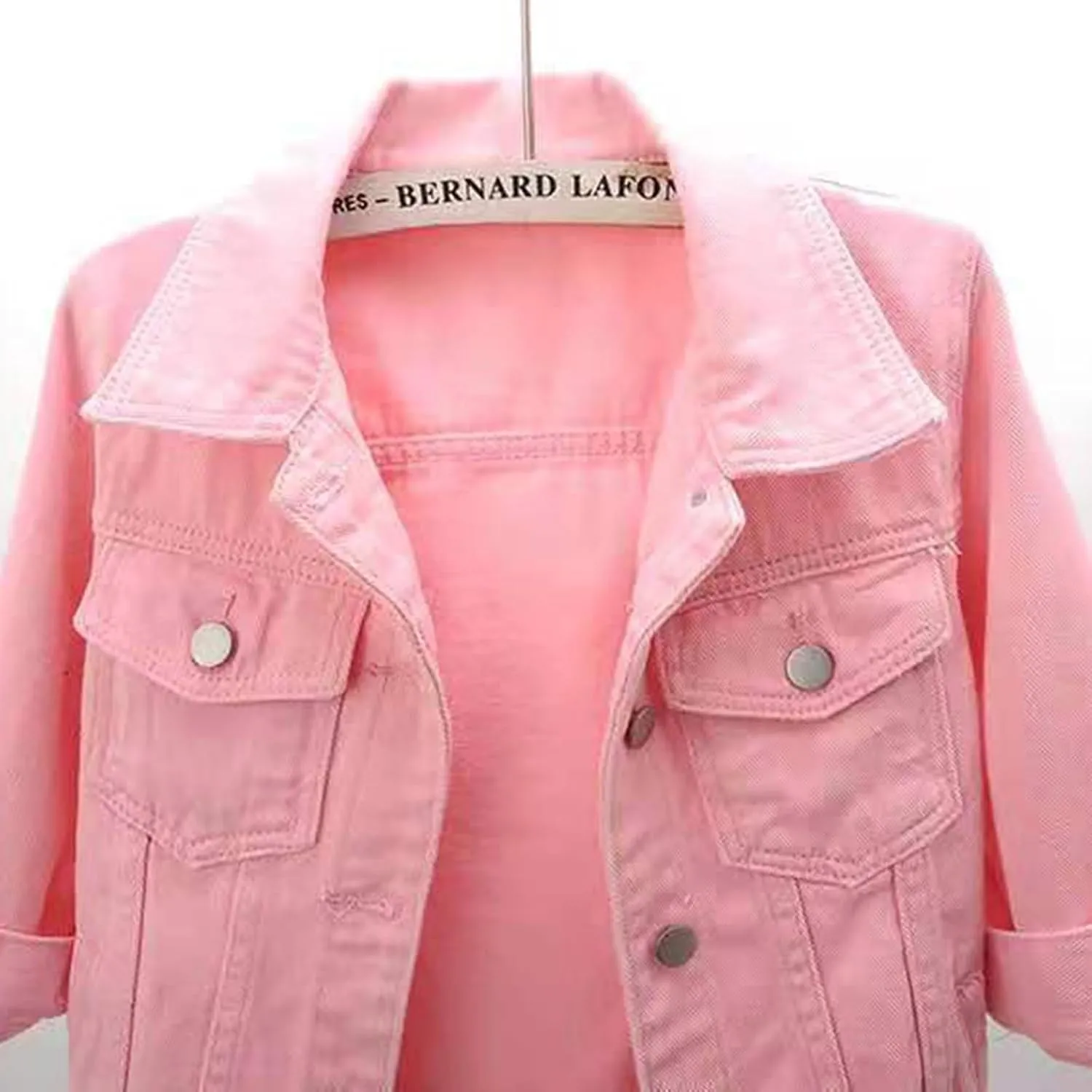 Womens Cropped Denim Jacket 3/4 Sleeve Short Jean Jacket Button Down Retro Lightweight Trucker Coat