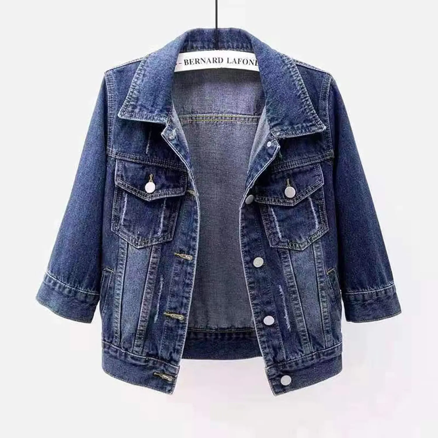 Womens Cropped Denim Jacket 3/4 Sleeve Short Jean Jacket Button Down Retro Lightweight Trucker Coat