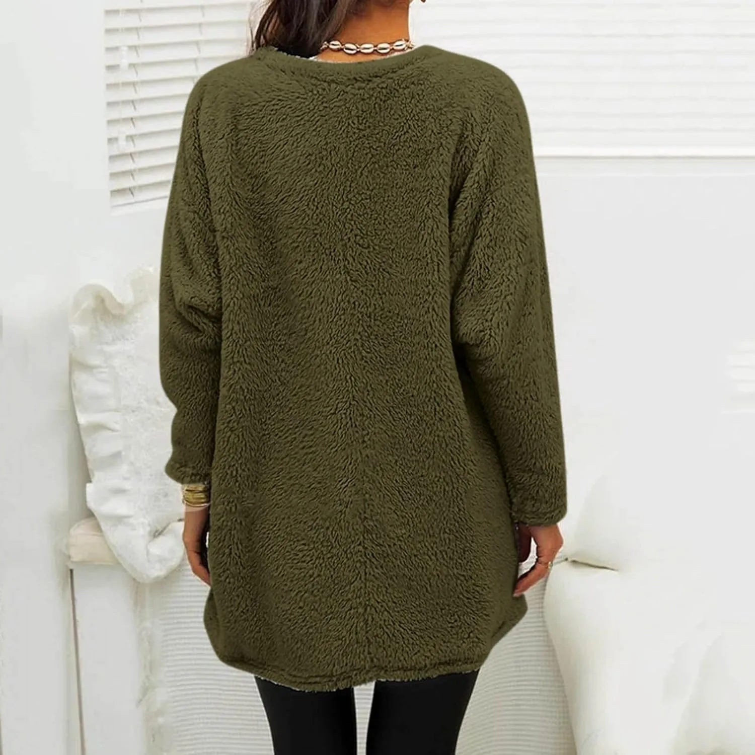 Women's Cute Sweatshirt Sherpa Pullover Sweater Fuzzy Fleece Hoodie Oversized Pockets Shirts Athletic Cozy Tops