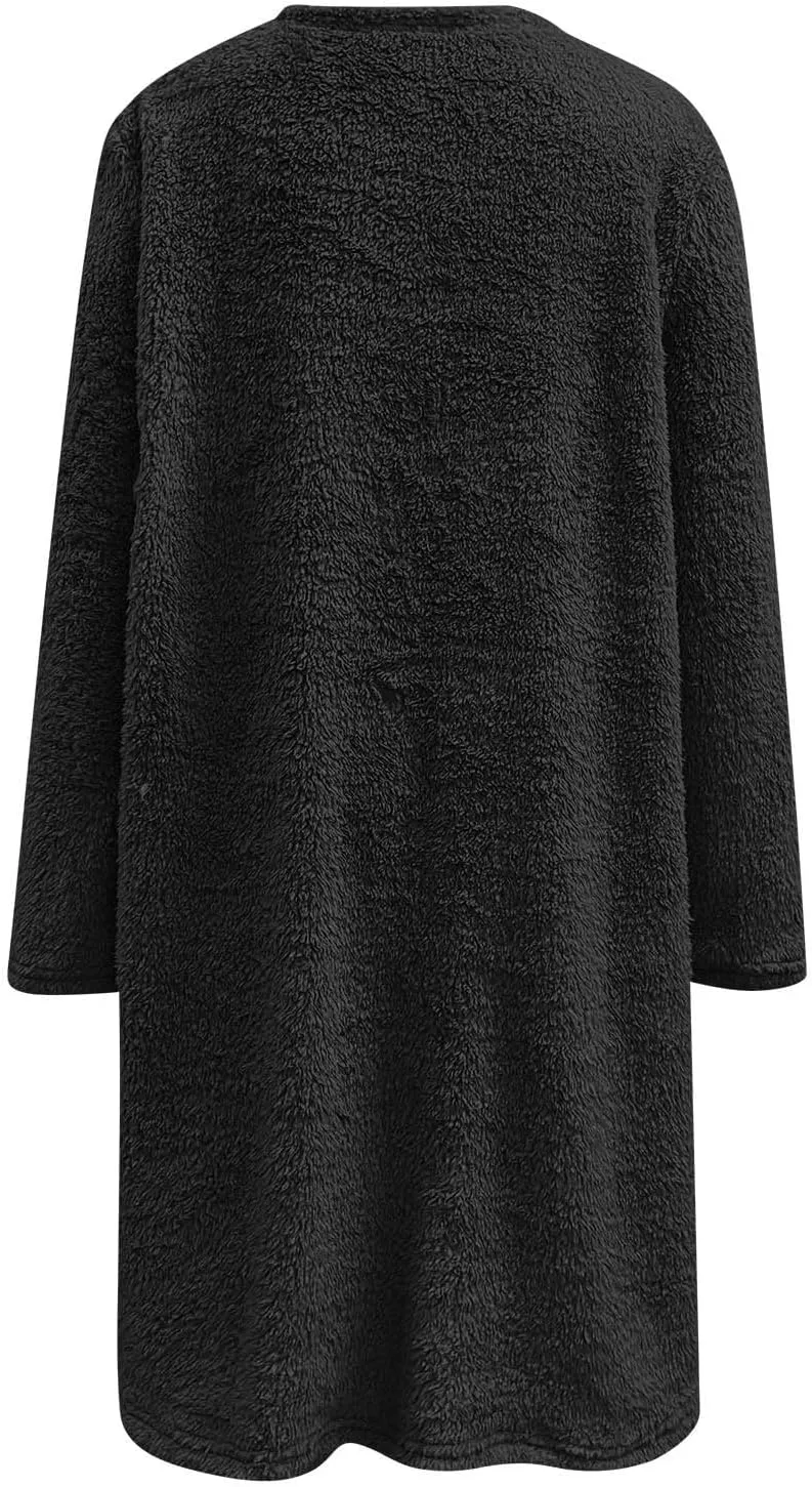 Women's Cute Sweatshirt Sherpa Pullover Sweater Fuzzy Fleece Hoodie Oversized Pockets Shirts Athletic Cozy Tops